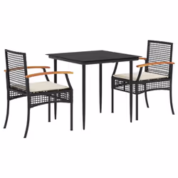 Set da Pranzo da Giardino 3 pz con Cuscini Nero in Polyrattancod mxl 114824 - Vista aggiuntiva 2