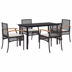 Set da Pranzo da Giardino 5 pz Nero con Cuscini in Polyrattancod mxl 92451 - Vista aggiuntiva 2