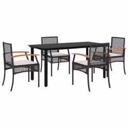 Set da Pranzo da Giardino 5 pz Nero con Cuscini in Polyrattancod mxl 114825 - Vista aggiuntiva 2