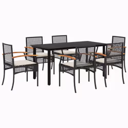Set da Pranzo da Giardino 7 pz Nero con Cuscini in Polyrattancod mxl 90416 - Vista aggiuntiva 2