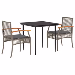 Set da Pranzo da Giardino 3 pz con Cuscini in Polyrattan Grigiocod mxl 113372 - Vista aggiuntiva 2