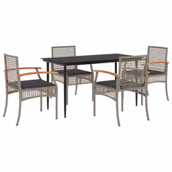 Set da Pranzo da Giardino 5 pz con Cuscini in Polyrattan Grigiocod mxl 113395 - Vista aggiuntiva 2