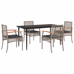 Set da Pranzo da Giardino 5 pz con Cuscini in Polyrattan Grigiocod mxl 89384 - Vista aggiuntiva 2