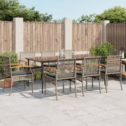 Set da Pranzo da Giardino 9 pz con Cuscini in Polyrattan Grigio Vidaxl