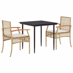 Set da Pranzo da Giardino 3 pz con Cuscini Beige in Polyrattancod mxl 92432 - Vista aggiuntiva 2