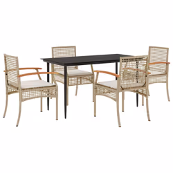 Set da Pranzo da Giardino 5 pz con Cuscini Beige in Polyrattancod mxl 90557 - Vista aggiuntiva 2