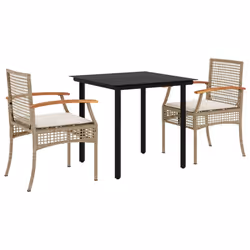 Set da Pranzo da Giardino 3 pz con Cuscini Beige in Polyrattancod mxl 113393 - Vista aggiuntiva 2