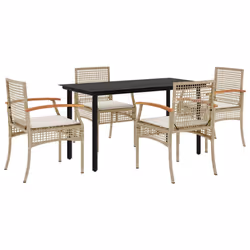 Set da Pranzo da Giardino 5 pz con Cuscini Beige in Polyrattancod mxl 113388 - Vista aggiuntiva 2