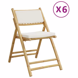 vidaXL Sedie da Bistrot Pieghevoli 6 pz Cuscini Bianco Crema in Bambù - Vista aggiuntiva 2