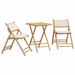 vidaXL Set da Bistrot Pieghevole 3 pz Cuscini Bianco Crema in Bambù - Vista aggiuntiva 2