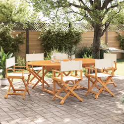 VidaXL 3208912 sedia da esterno Terrazzo Seduta imbottita Legno di acacia, Poliestere Crema, Bianco - Vista aggiuntiva 2