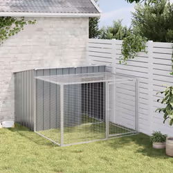 Casetta Cani con Corsa Antracite 153x194x110 cm Acciaio Zincatocod mxl 91143 - Vista aggiuntiva 3
