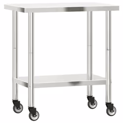 Tavolo da Lavoro Cucina con Ruote 82,5x55x85 cm in Acciaio Inoxcod mxl 87708 - Vista aggiuntiva 2