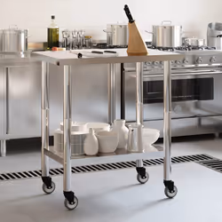 Tavolo da Lavoro Cucina con Ruote 82,5x55x85 cm in Acciaio Inoxcod mxl 87708 - Vista aggiuntiva 3