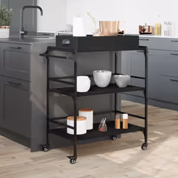 vidaXL Carrello da Cucina Nero 81,5x41x92,5 cm in Legno Multistrato - Vista aggiuntiva 3