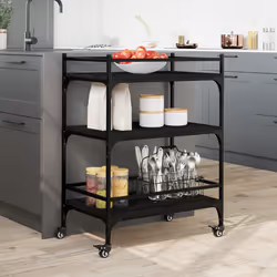 vidaXL Carrello da Cucina Nero 65x40x86,5 cm in Legno Multistrato - Vista aggiuntiva 3