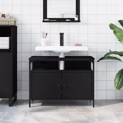 Mobile Lavabo Bagno Nero 80x30x60 cm in Legno Multistratocod mxl 113452 - Vista aggiuntiva 3