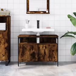 Mobile Lavabo Bagno Rovere Fumo 80x30x60 cm Legno Multistrato cod mxl 113542 - Vista aggiuntiva 3