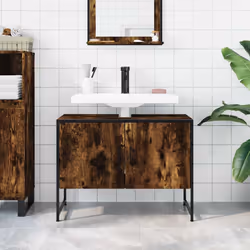 Mobile Lavabo Bagno Rovere Fumo 60x30x60 cm Legno Multistratocod mxl 89911 - Vista aggiuntiva 3