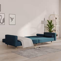 vidaXL Divano Letto a 2 Posti con 2 Cuscini Blu in Velluto - Vista aggiuntiva 3