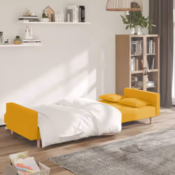 vidaXL Divano Letto a 2 Posti con 2 Cuscini Giallo in Tessuto - Vista aggiuntiva 3