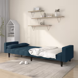 vidaXL Divano Letto a 2 Posti con 2 Cuscini Blu in Velluto - Vista aggiuntiva 3
