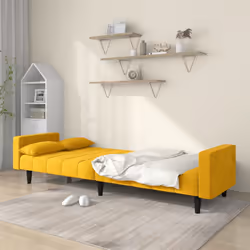vidaXL Divano Letto a 2 Posti con 2 Cuscini Giallo in Velluto - Vista aggiuntiva 3