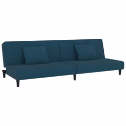 vidaXL Divano Letto a 2 Posti con 2 Cuscini Blu in Velluto - Vista aggiuntiva 2
