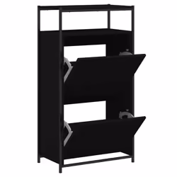 Scarpiera Nera 60x34x112 cm in Legno Multistratocod mxl 134807 - Vista aggiuntiva 2