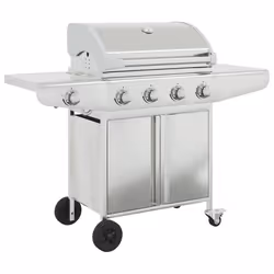 vidaXL Griglia Barbecue a Gas con 5 Bruciatori Argento in Acciaio - Vista aggiuntiva 2
