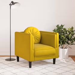 vidaXL Poltrona con Cuscino Giallo in Velluto - Vista aggiuntiva 3