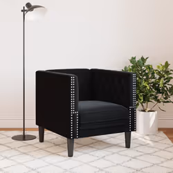 vidaXL Poltrona Chesterfield Nera in Velluto - Vista aggiuntiva 3