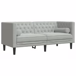 vidaXL Divano Chesterfield con Rinforzi 2 Posti Grigio Chiaro Velluto - Vista aggiuntiva 2