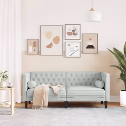 vidaXL Divano Chesterfield con Rinforzi 2 Posti Grigio Chiaro Velluto - Vista aggiuntiva 3