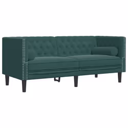 vidaXL Divano Chesterfield con Rinforzi 2 Posti Verde Scuro in Velluto - Vista aggiuntiva 2