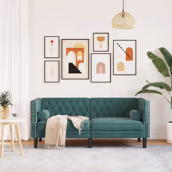vidaXL Divano Chesterfield con Rinforzi 2 Posti Verde Scuro in Velluto - Vista aggiuntiva 3