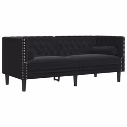 vidaXL Divano Chesterfield con Rinforzi 2 Posti Nero in Velluto - Vista aggiuntiva 2