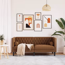 vidaXL Divano Chesterfield con Rinforzi 2 Posti Marrone in Scamosciato - Vista aggiuntiva 3