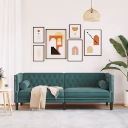 vidaXL Divano Chesterfield con Rinforzi 3 Posti Verde Scuro in Velluto - Vista aggiuntiva 3