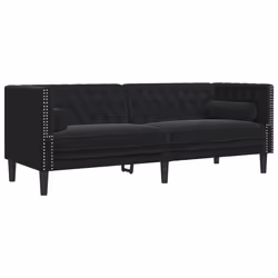 vidaXL Divano Chesterfield con Rinforzi 3 Posti Nero in Velluto - Vista aggiuntiva 2