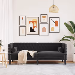 vidaXL Divano Chesterfield con Rinforzi 3 Posti Nero in Velluto - Vista aggiuntiva 3