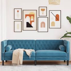 vidaXL Divano Chesterfield con Rinforzi 3 Posti Blu in Velluto