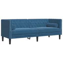 vidaXL Divano Chesterfield con Rinforzi 3 Posti Blu in Velluto - Vista aggiuntiva 2
