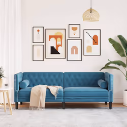 vidaXL Divano Chesterfield con Rinforzi 3 Posti Blu in Velluto - Vista aggiuntiva 3