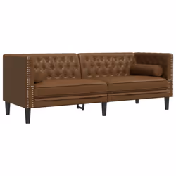 vidaXL Divano Chesterfield con Cuscini 3 Posti Marrone in Scamosciato - Vista aggiuntiva 2