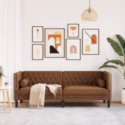 vidaXL Divano Chesterfield con Cuscini 3 Posti Marrone in Scamosciato - Vista aggiuntiva 3