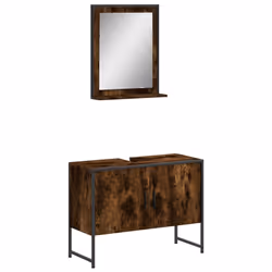 vidaXL Set Mobili da Bagno 2 pz Rovere Fumo in Legno Multistrato - Vista aggiuntiva 2
