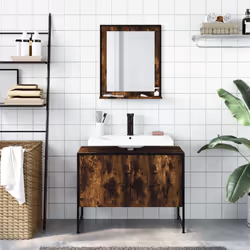 vidaXL Set Mobili da Bagno 2 pz Rovere Fumo in Legno Multistrato - Vista aggiuntiva 3