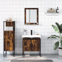 Set Mobili da Bagno 3 pz Rovere Fumo in Legno Multistratocod mxl 92053 - Vista aggiuntiva 3