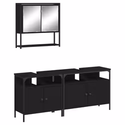 vidaXL Set Mobili da Bagno 3 pz Nero in Legno Multistrato - Vista aggiuntiva 2